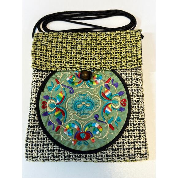 Unbranded Handbags - Embroidered Crossbody Shoulder Wallet Purse Handbag Pouch Woven 6” x 7”